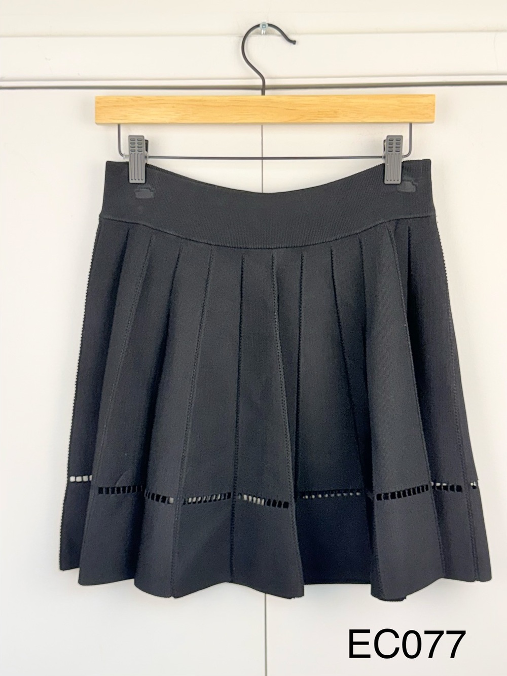 A.L.C. Black Knit Pleated Flared Mini Skirt S